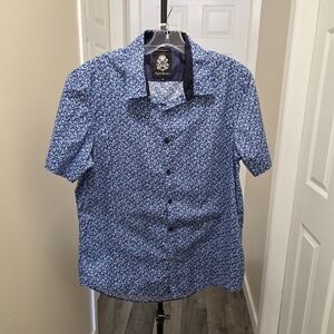 English Laundry Cotton Blend Blue Floral Short Sleeve Shirt